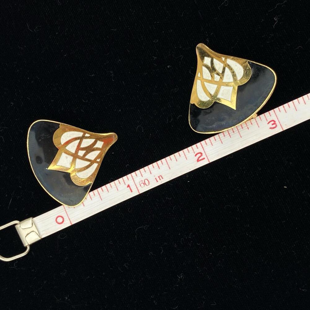 80's VTG Black & Gold Enamel Abstract Statement Earrings - Picture 5 of 5